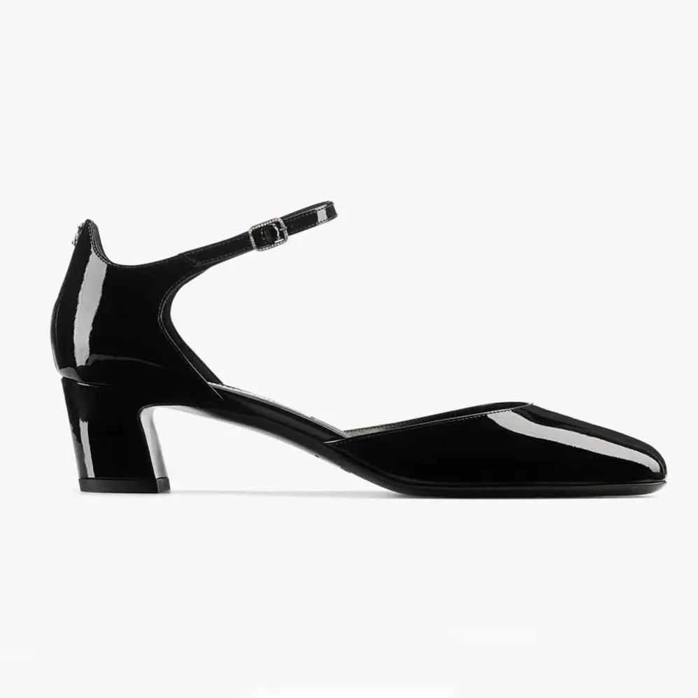 Jimmy Choo Pixie Block Heel 45 Black Patent Leather Pumps for Women Jimmy Choo Pixie Block Heel 45 Black Patent Leather Pumps for Women