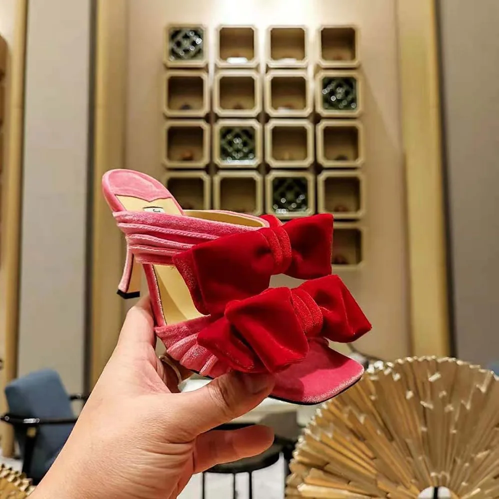 Jimmy Choo Flaca Sandal 100 Candy Pink Velvet Sandal with Bow for Women Jimmy Choo Flaca Sandal 100 Candy Pink Velvet Sandal with Bow for Women