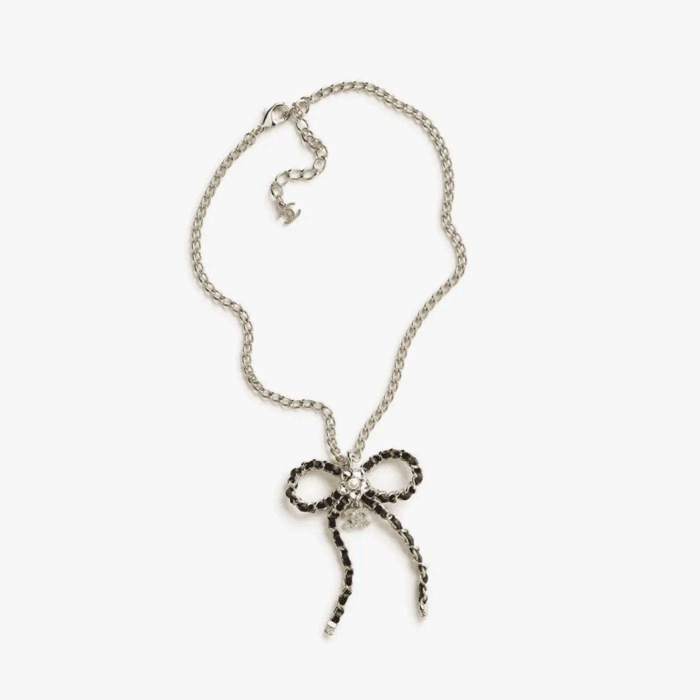 Chanel Bow Necklace Gold Pearly White Crystal