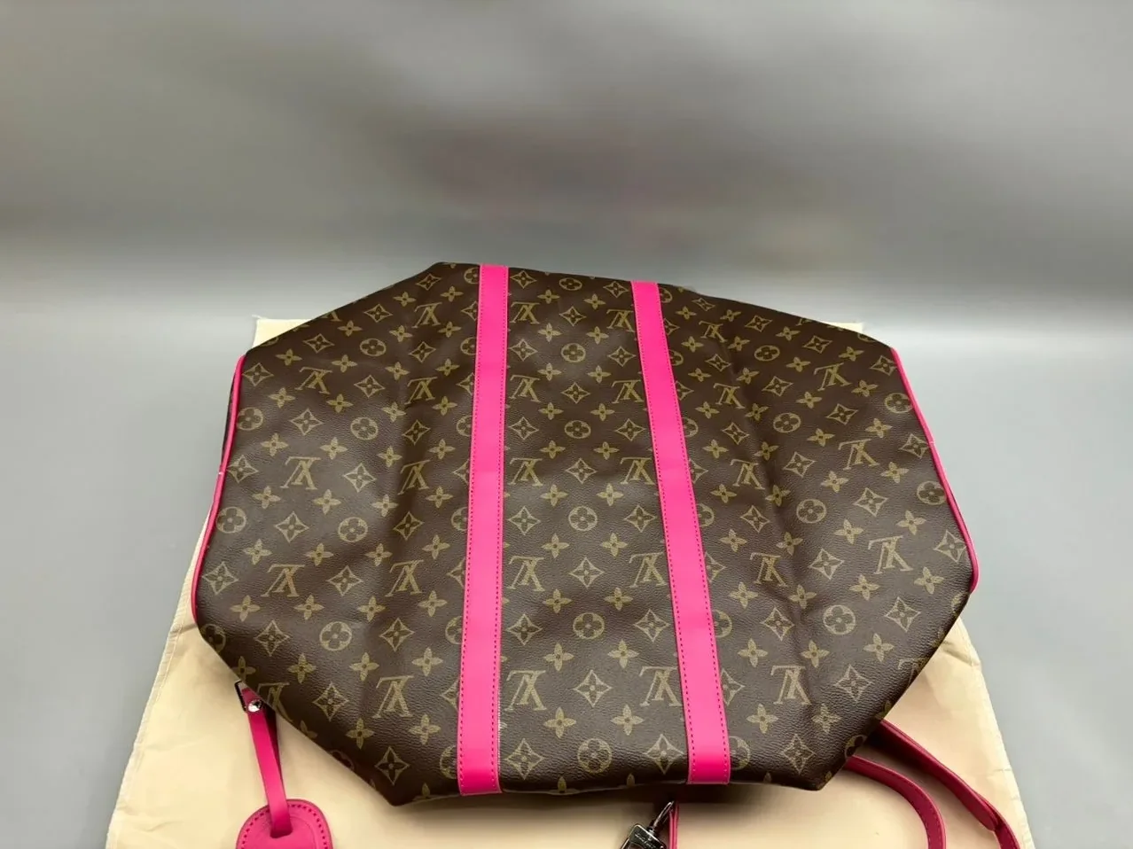 Louis Vuitton Keepall Bandouliere 50 Travel Bag in Brown/ Pink Silver Hardware Louis Vuitton Keepall Bandouliere 50 Travel Bag in Brown/ Pink Silver Hardware