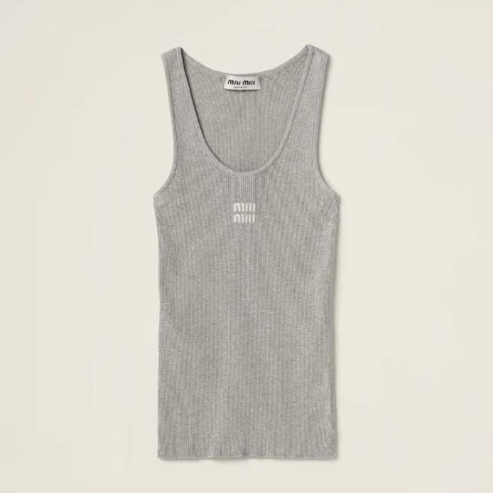 Miu Miu Cotton Knit Tank Top for Women in Silver