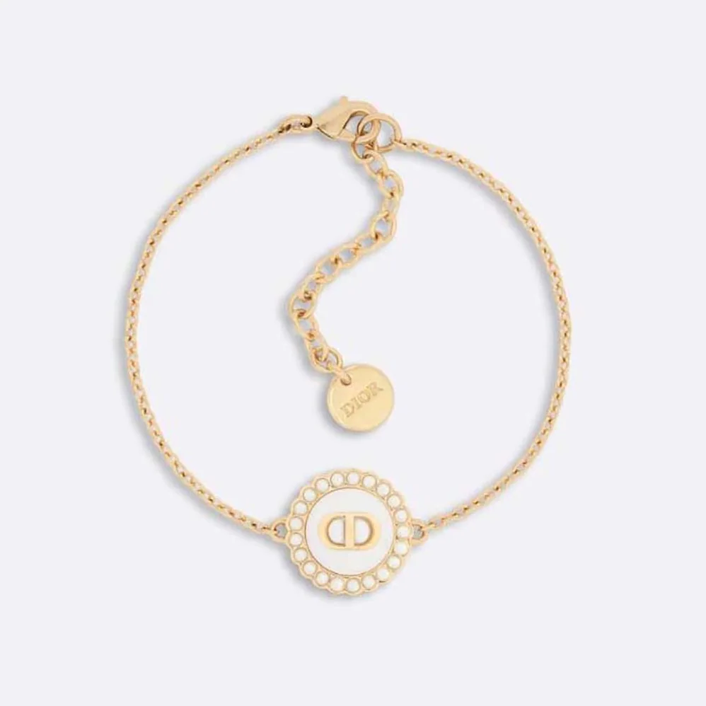 Dior Petit CD Bracelet Gold-Finish Metal with White Resin Pearls and Latte Glass for Women