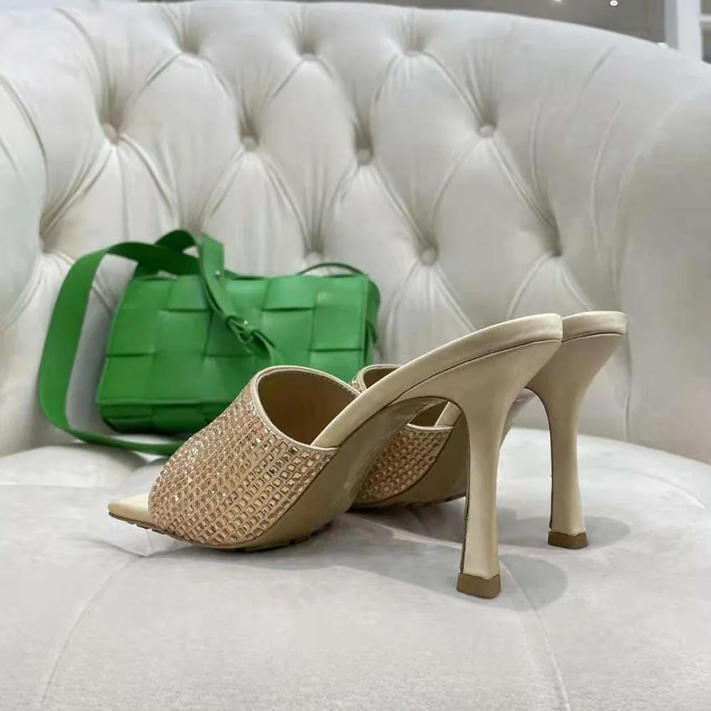 Bottega Veneta Stretch Strass-Embellished Silk Mules for Women in Gold