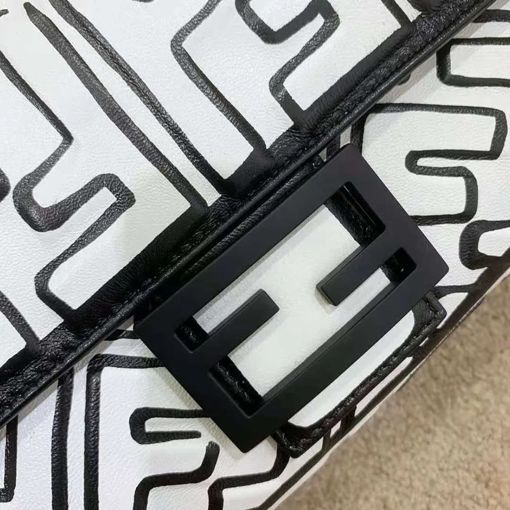 Fendi Baguette White Nappa Leather FF Print Bag for Women Fendi Baguette White Nappa Leather FF Print Bag for Women