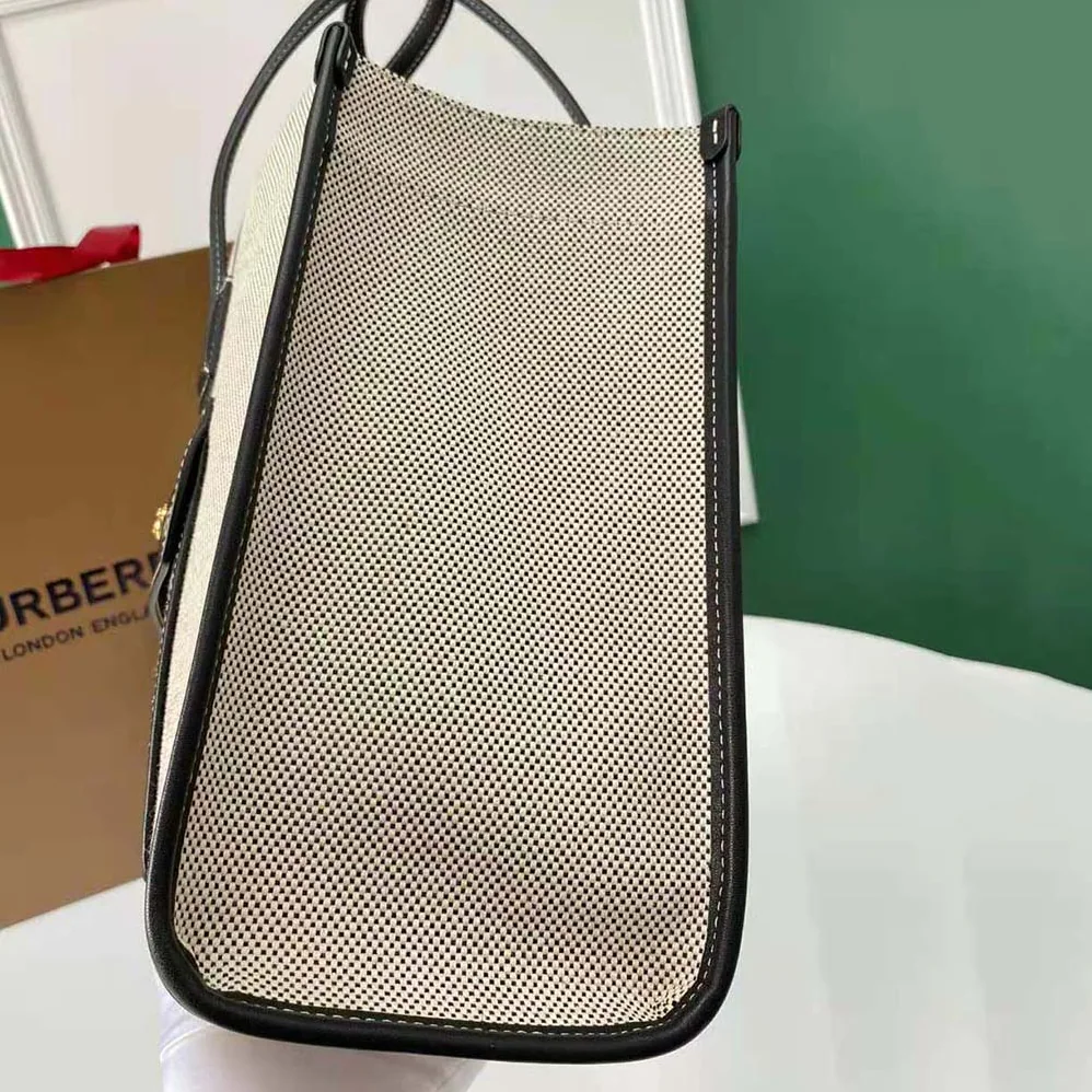 Burberry Medium Two-tone Canvas and Leather Freya Tote for Women in Black Burberry Medium Two-tone Canvas and Leather Freya Tote for Women in Black