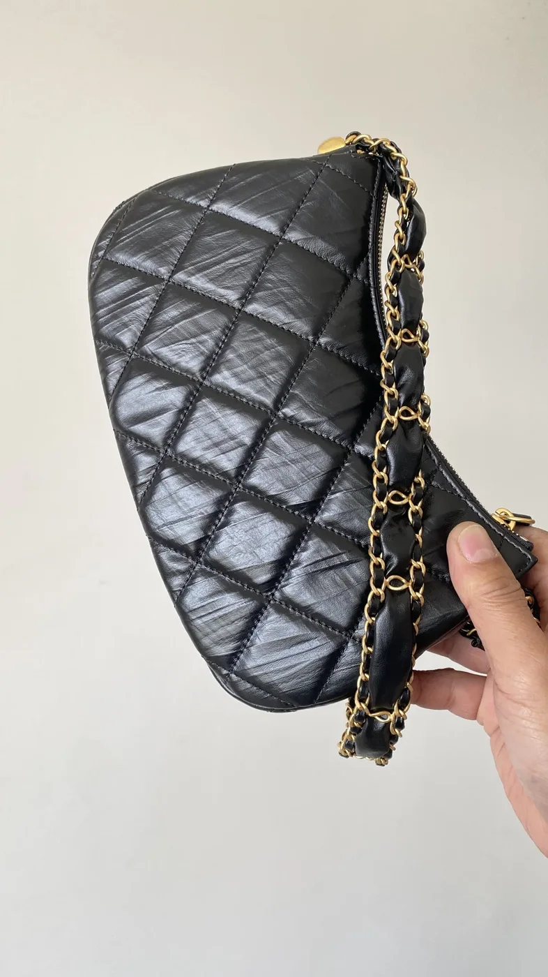 Chanel CC Hobo Bag in Black Gold Hardware