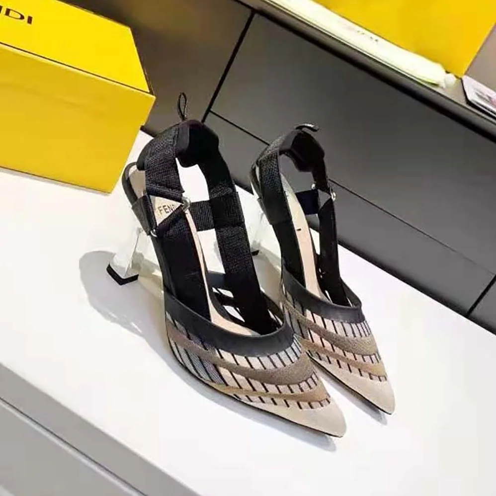 Fendi Colibri Black Micromesh High for Women in Heeled Slingbacks
