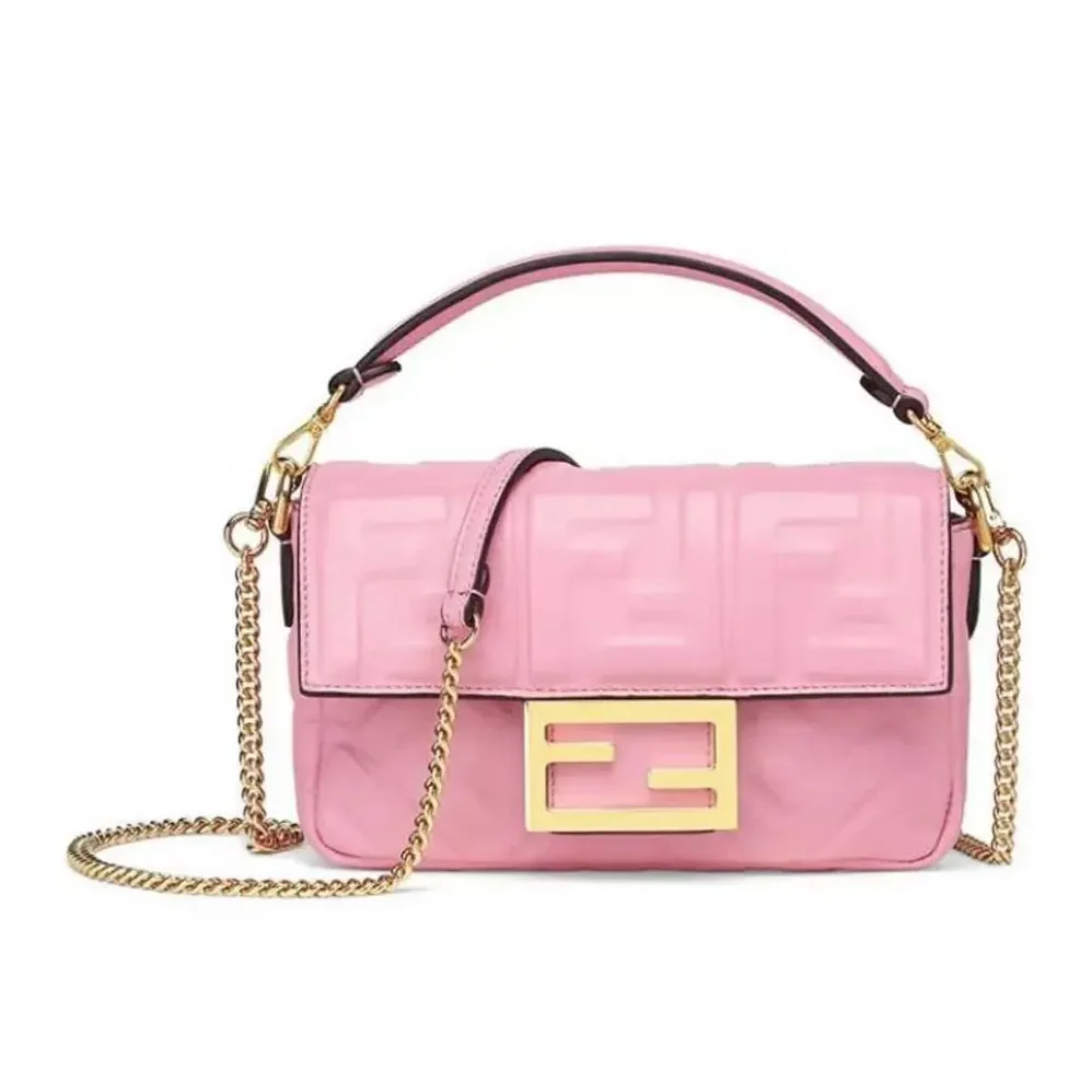 Fendi Baguette Mini Pink Nappa Leather Bag with FF Motif for Women
