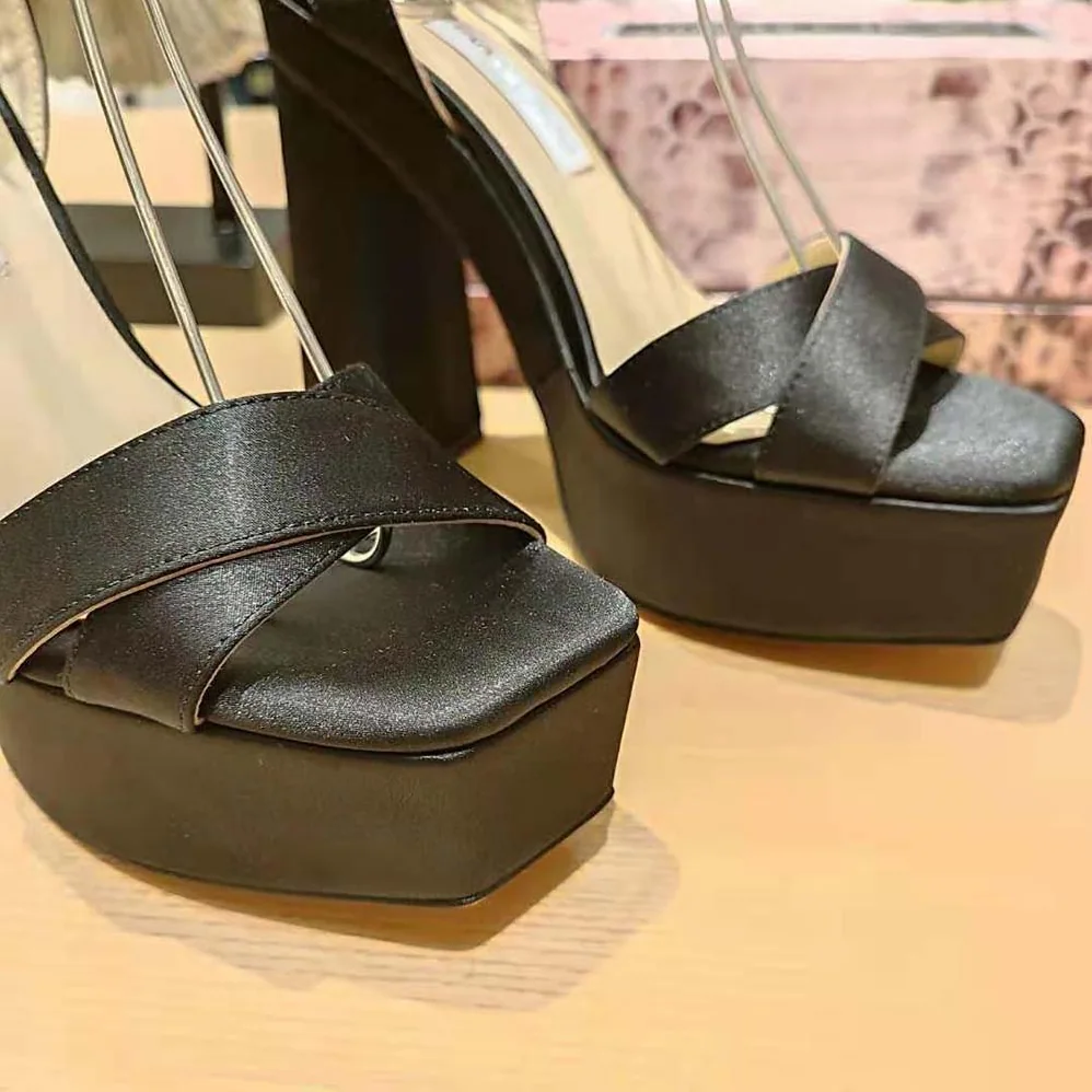 Jimmy Choo Gaia 140 Black Satin Platform Sandals for Women Jimmy Choo Gaia 140 Black Satin Platform Sandals for Women