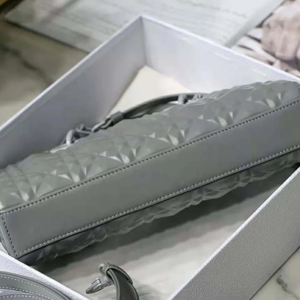 Dior Lady D-Joy Bag Gray Cannage Calfskin with Diamond Motif for Women