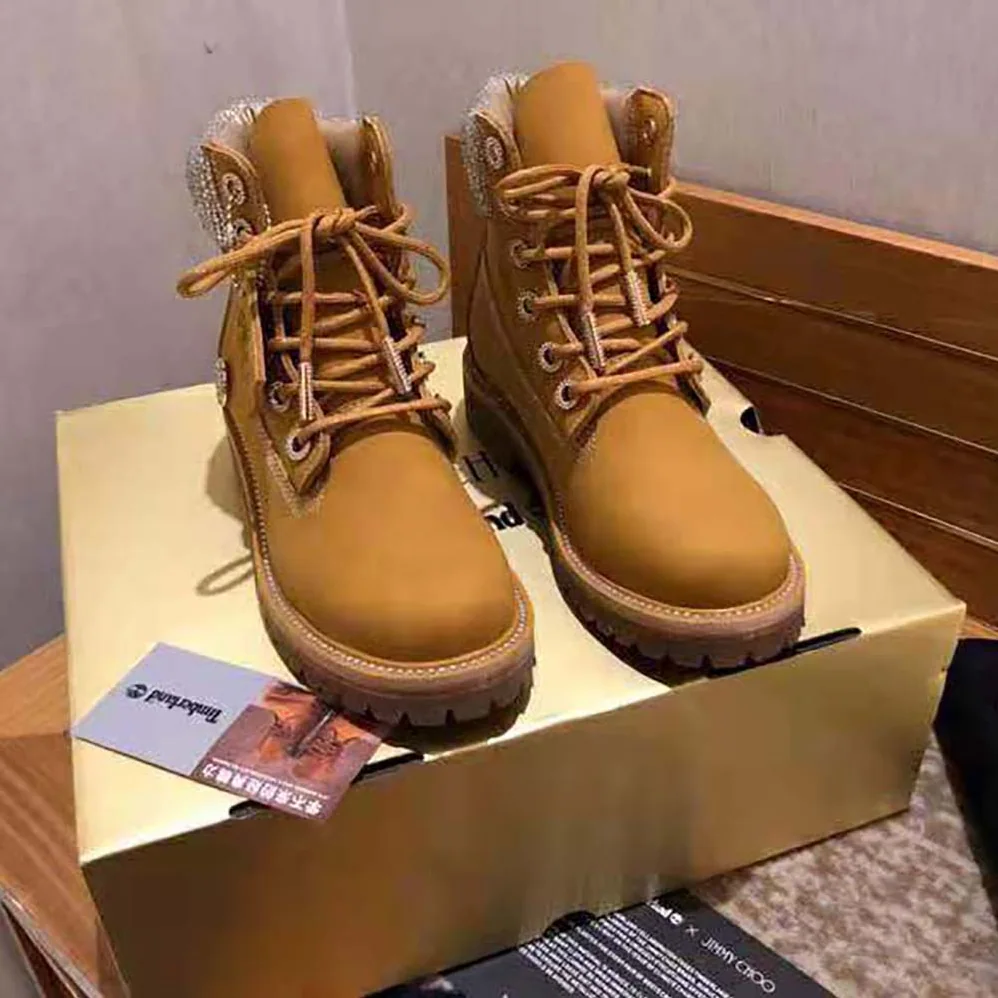 Jimmy Choo JC X Timberland/F Wheat Nubuck Leather Boots with Crystal Collar for Women Jimmy Choo JC X Timberland/F Wheat Nubuck Leather Boots with Crystal Collar for Women