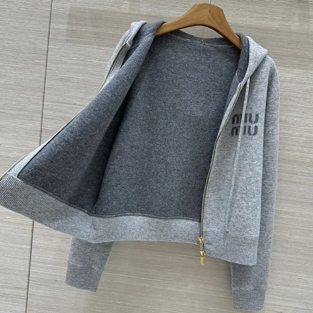 Miu Miu Double Cashmere Zipper Hoodie Cardigan for Women Miu Miu Double Cashmere Zipper Hoodie Cardigan for Women