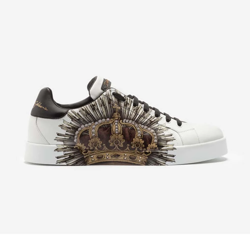 Dolce Gabbana D&G Printed Calfskin Portofino Sneakers for Men in White Dolce Gabbana D&G Printed Calfskin Portofino Sneakers for Men in White