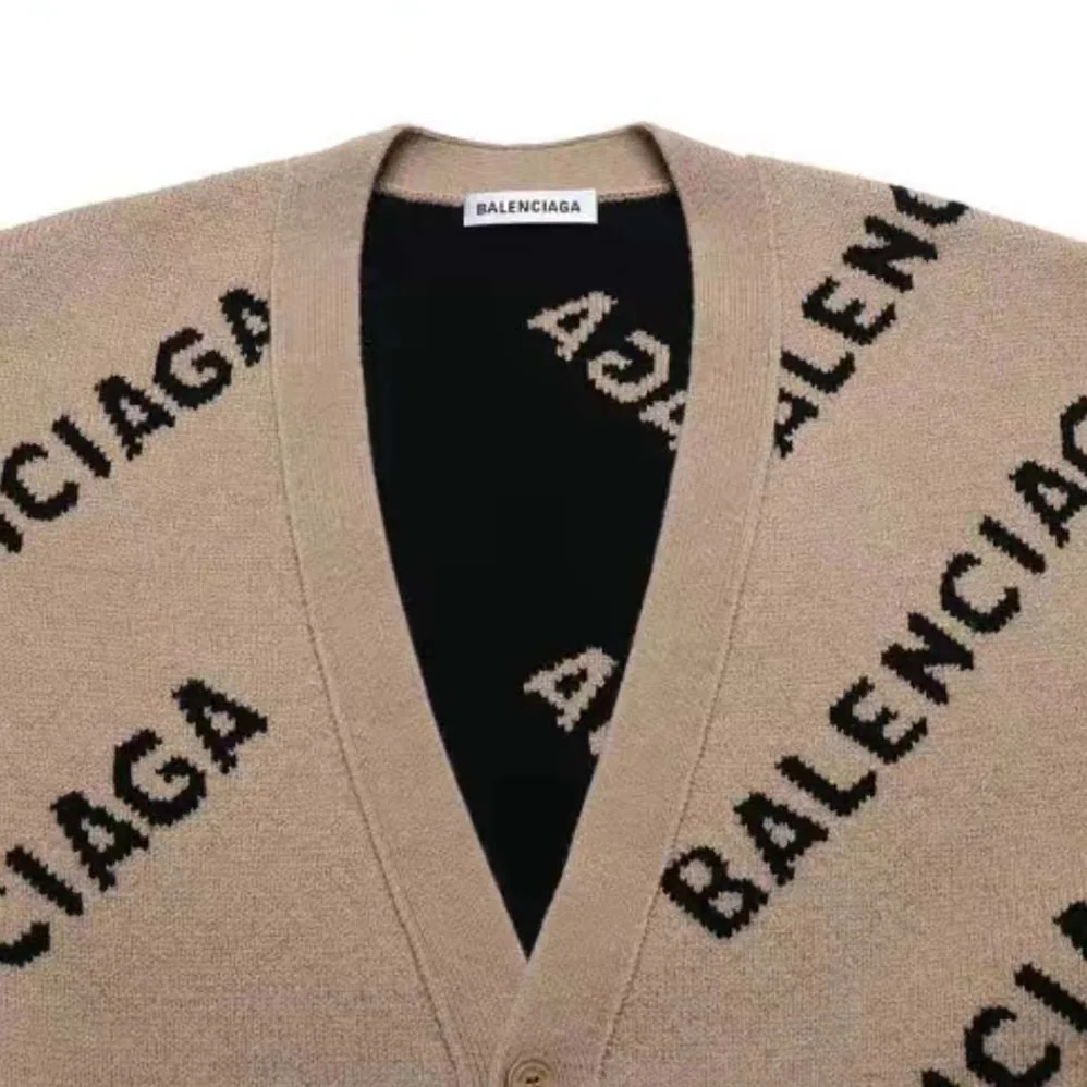Balenciaga Mini Allover Logo Cardigan in Beige and Black Cotton Knit for Women Balenciaga Mini Allover Logo Cardigan in Beige and Black Cotton Knit for Women