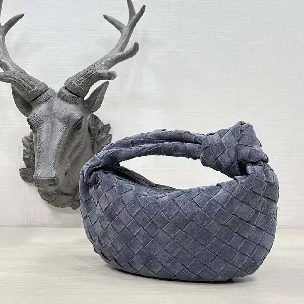 Bottega Veneta Mini Jodie Mini Intrecciato Suede Top Handle Bag for Women in Gray Bottega Veneta Mini Jodie Mini Intrecciato Suede Top Handle Bag for Women in Gray