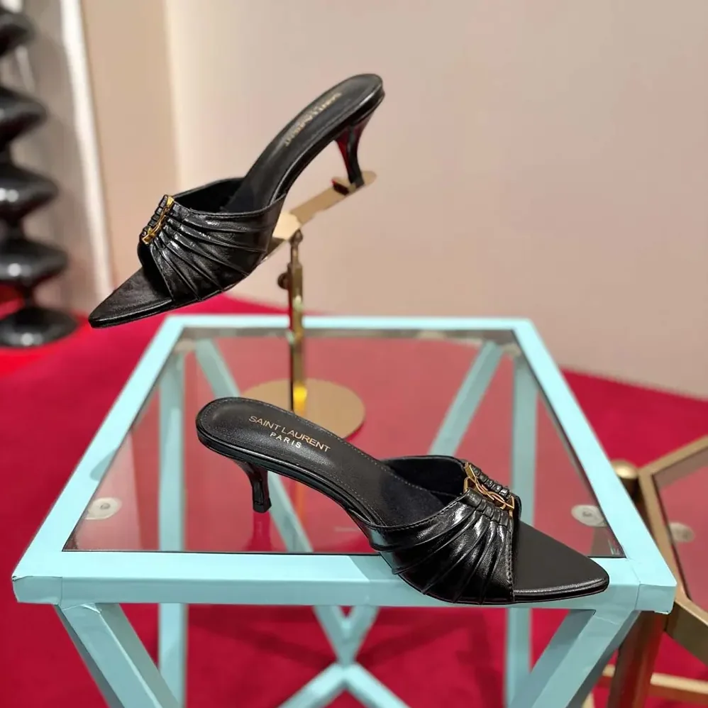 Saint Laurent YSL Babylone Mules In Smooth Leather Black for Women