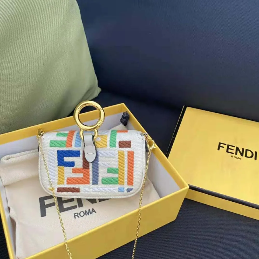 Fendi Nano Baguette Charm Beige Canvas Charm for Women