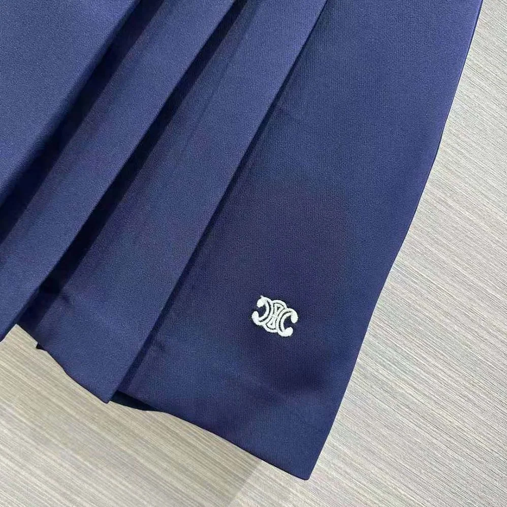 Celine Pleated Mini Skirt in Cotton Gabardine for Women in Navy Celine Pleated Mini Skirt in Cotton Gabardine for Women in Navy