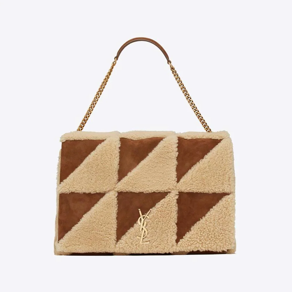 Saint Laurent YSL Jamie Giant Chain Bag “Carré Rive Gauche” in Suede and Shearling Patchwork for Women in Brown Saint Laurent YSL Jamie Giant Chain Bag “Carré Rive Gauche” in Suede and Shearling Patchwork for Women in Brown