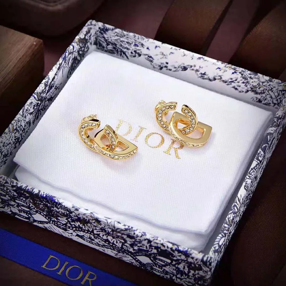 Dior CD Lock Earrings Gold-Finish Metal and Silver for Women in Tone Crystals
