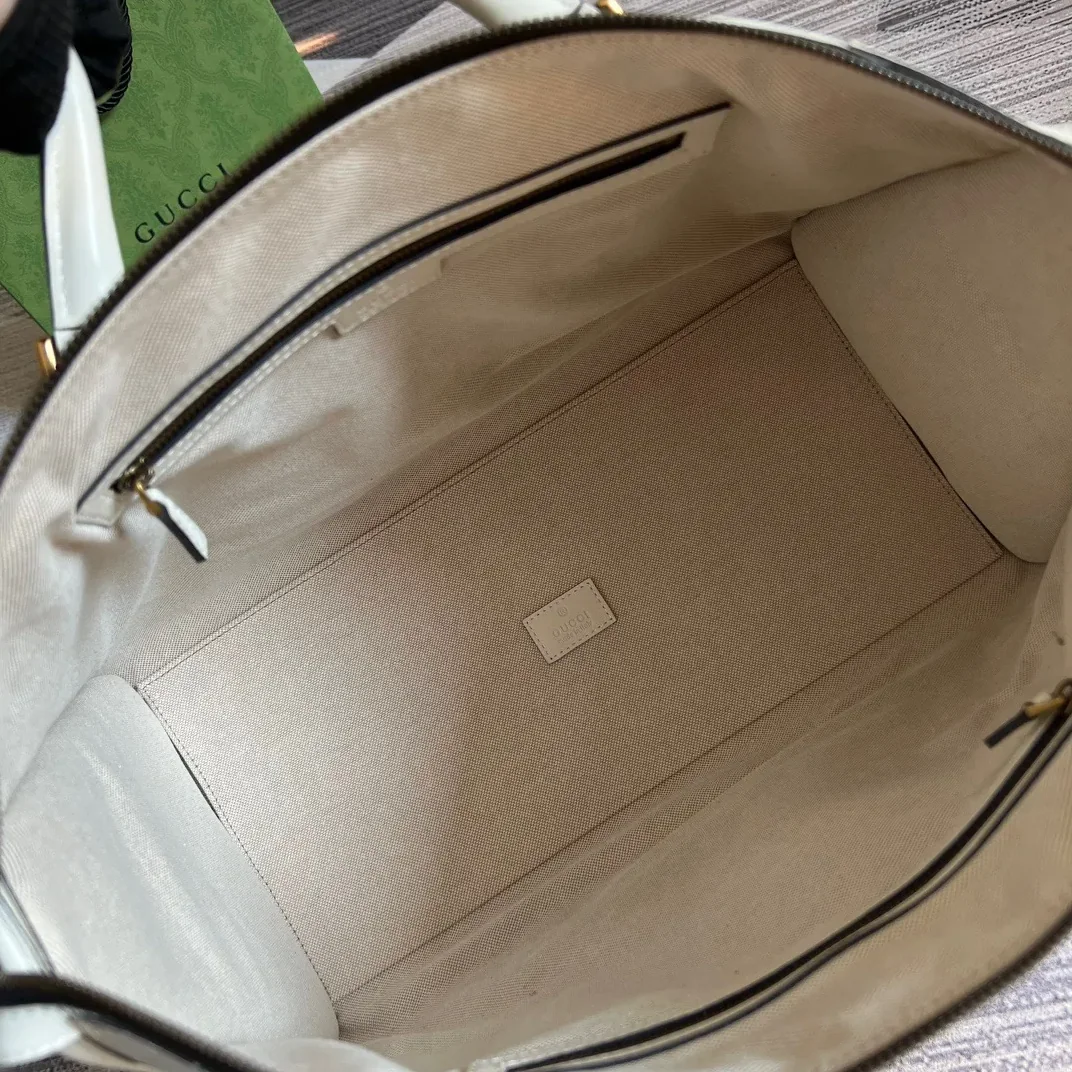 Large Bauletto Top Handle Bag With Double G White in Grey /