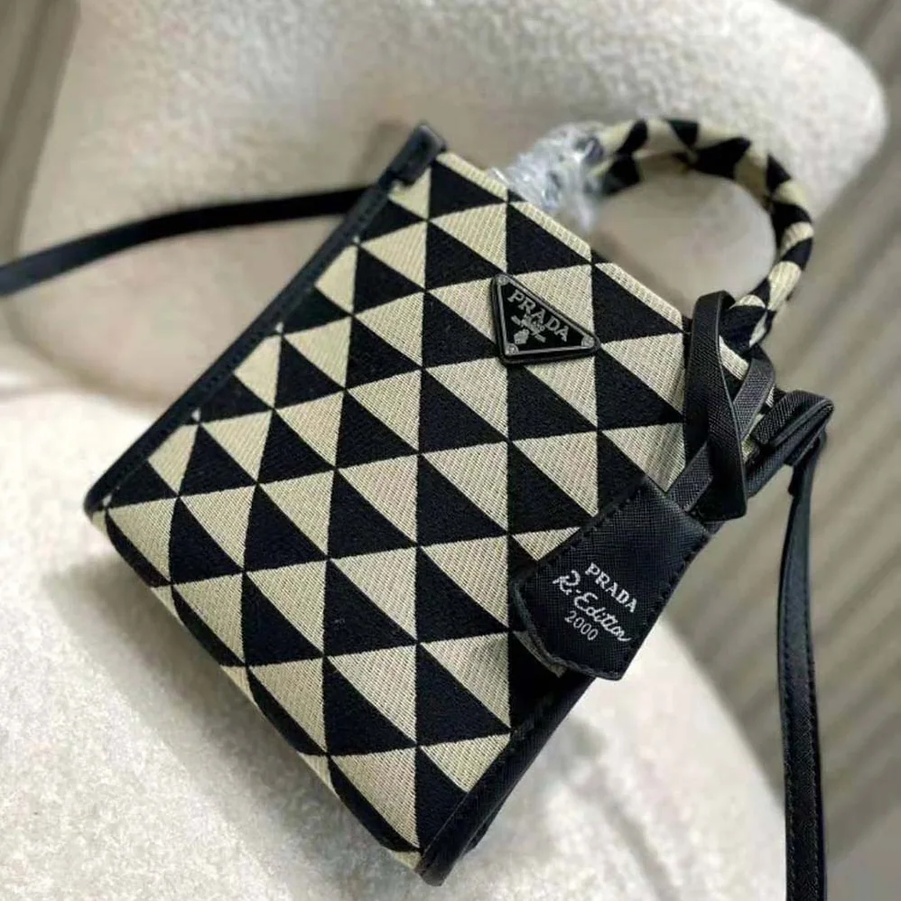 Prada Symbole Jacquard Fabric Micro Bag for Women in Black Prada Symbole Jacquard Fabric Micro Bag for Women in Black