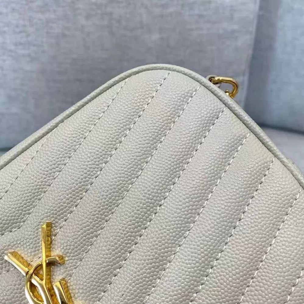 Saint Laurent YSL Lou Mini Bag in Quilted Grain DE Poudre Embossed Leather for Women in White Saint Laurent YSL Lou Mini Bag in Quilted Grain DE Poudre Embossed Leather for Women in White