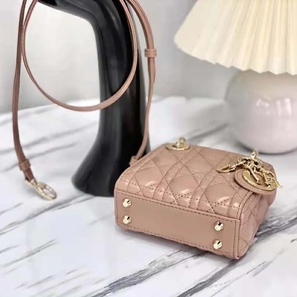 Dior Micro Lady Dior Bag Rose Des Vents Cannage Lambskin for Women
