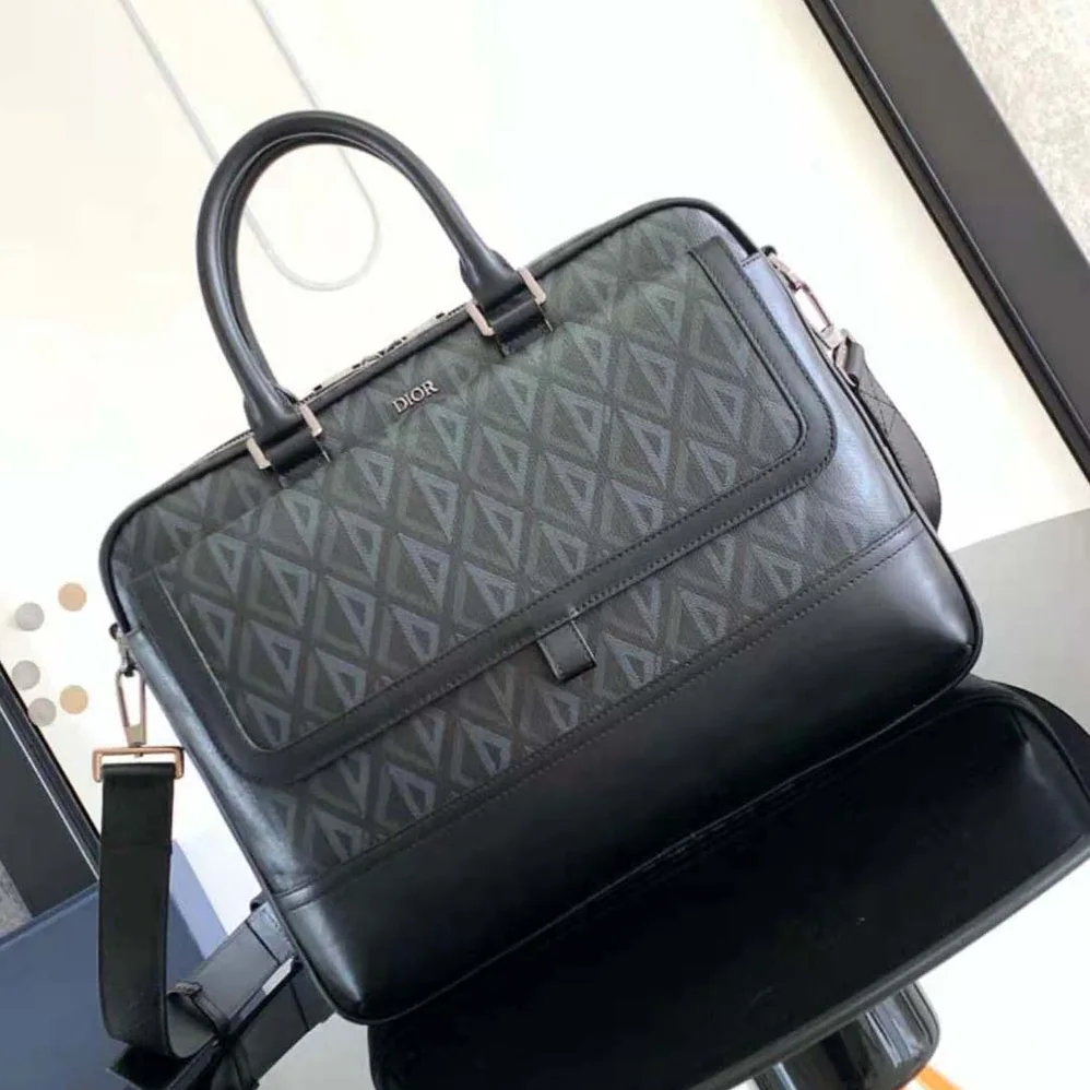Dior Hit the Road Briefcase Black CD Diamond Canvas and Smooth Calfskin for Men Dior Hit the Road Briefcase Black CD Diamond Canvas and Smooth Calfskin for Men