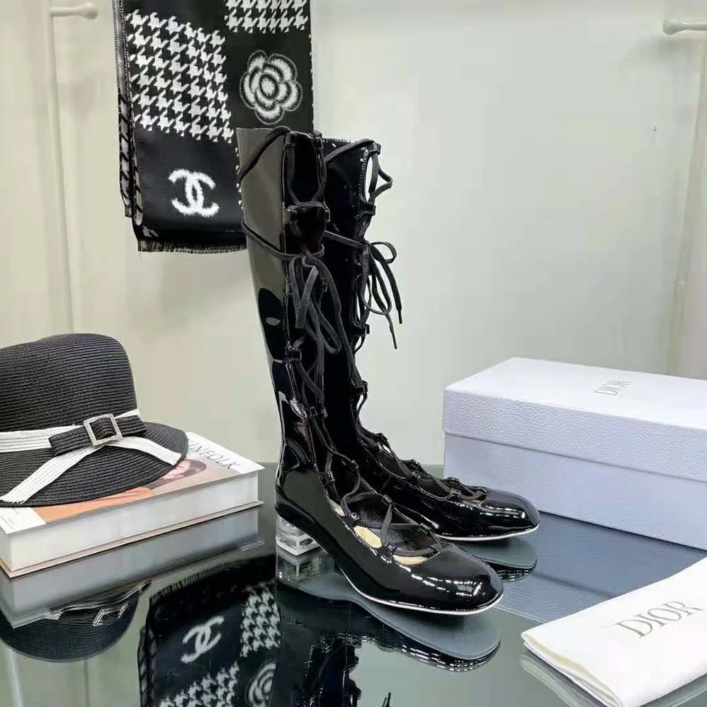 Dior Arty Lace-up Boot Black Patent Calfskin for Women