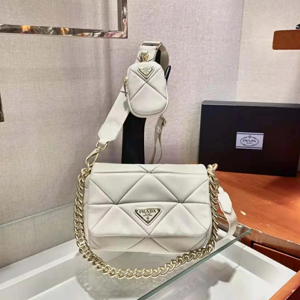 Prada System Nappa Leather Patchwork Bag for Women in White Prada System Nappa Leather Patchwork Bag for Women in White