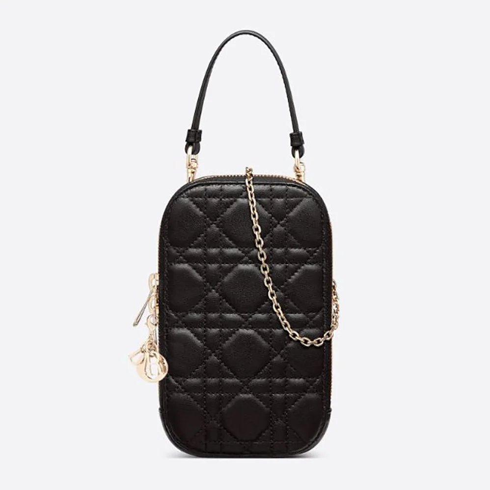 Dior Lady Dior Phone Holder Black Cannage Lambskin for Women
