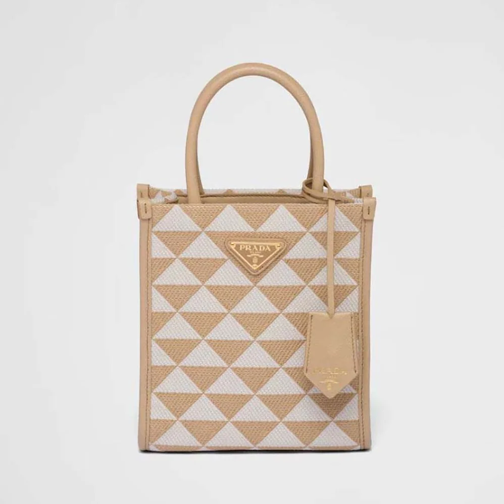 Prada Symbole Embroidered Fabric Mini Bag for Women in Beige Prada Symbole Embroidered Fabric Mini Bag for Women in Beige