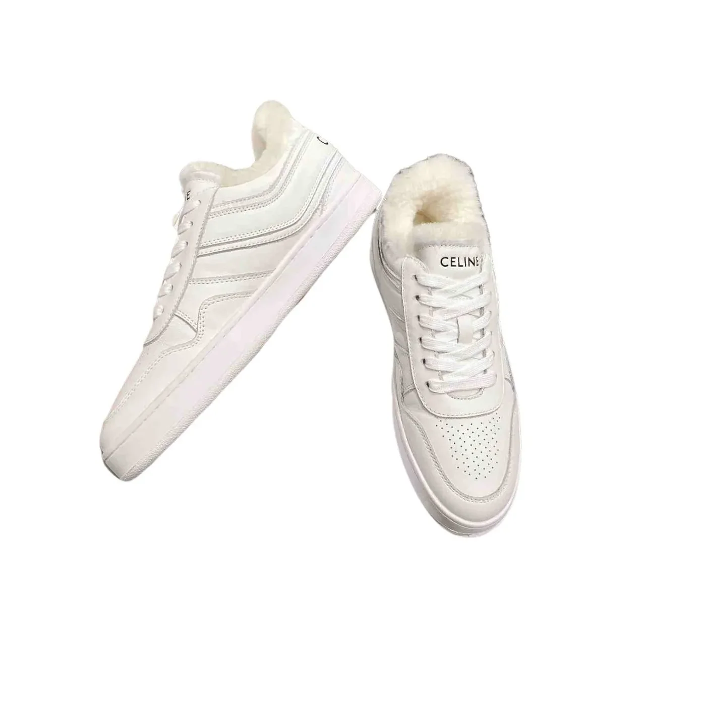 Celine Trainer Low Lace-Up Sneaker In Fur White Celine Trainer Low Lace-Up Sneaker In Fur White