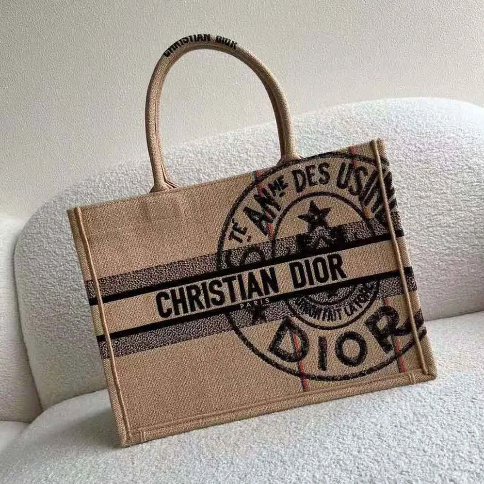 Dior Medium Dior Book Tote Beige Jute Canvas Embroidered with Dior Union Motif for Women Dior Medium Dior Book Tote Beige Jute Canvas Embroidered with Dior Union Motif for Women