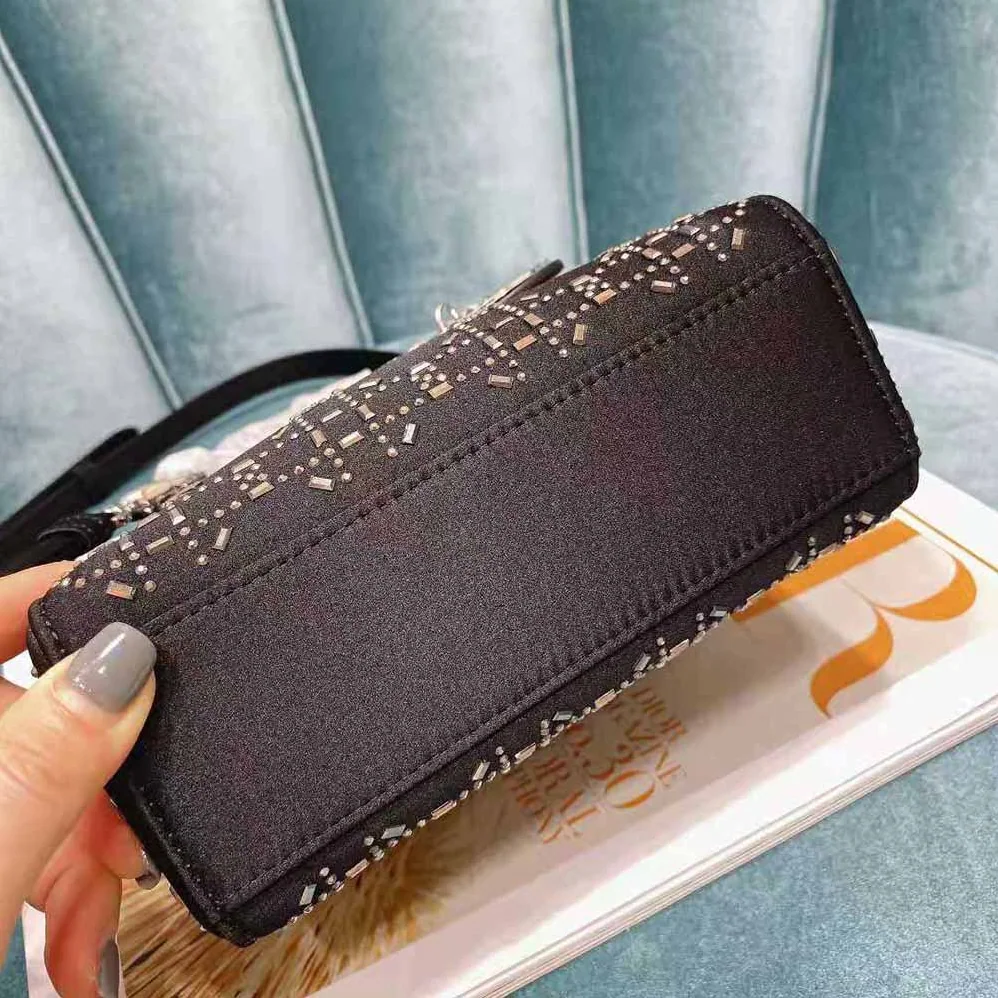 Dior Mini Lady Dior Bag Black Strass Cannage Satin for Women Dior Mini Lady Dior Bag Black Strass Cannage Satin for Women