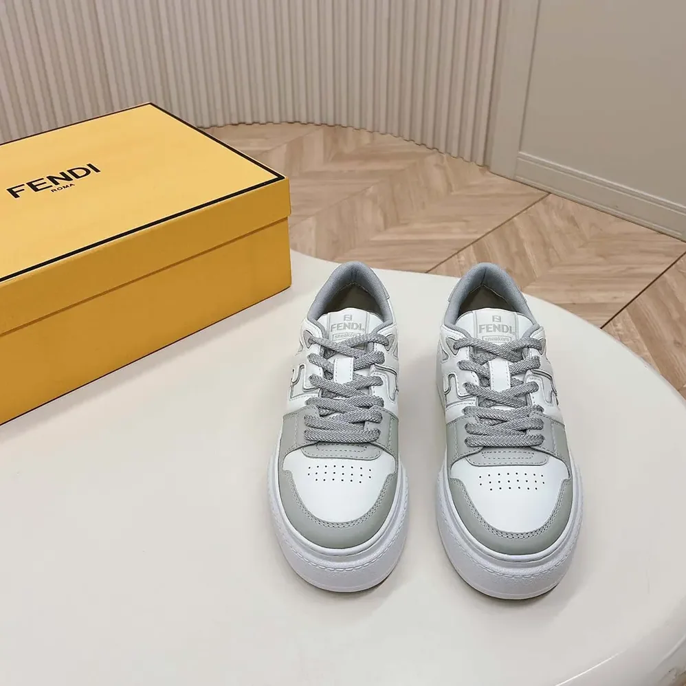 Fendi Match Gray Leather Platform Low for Women in tops