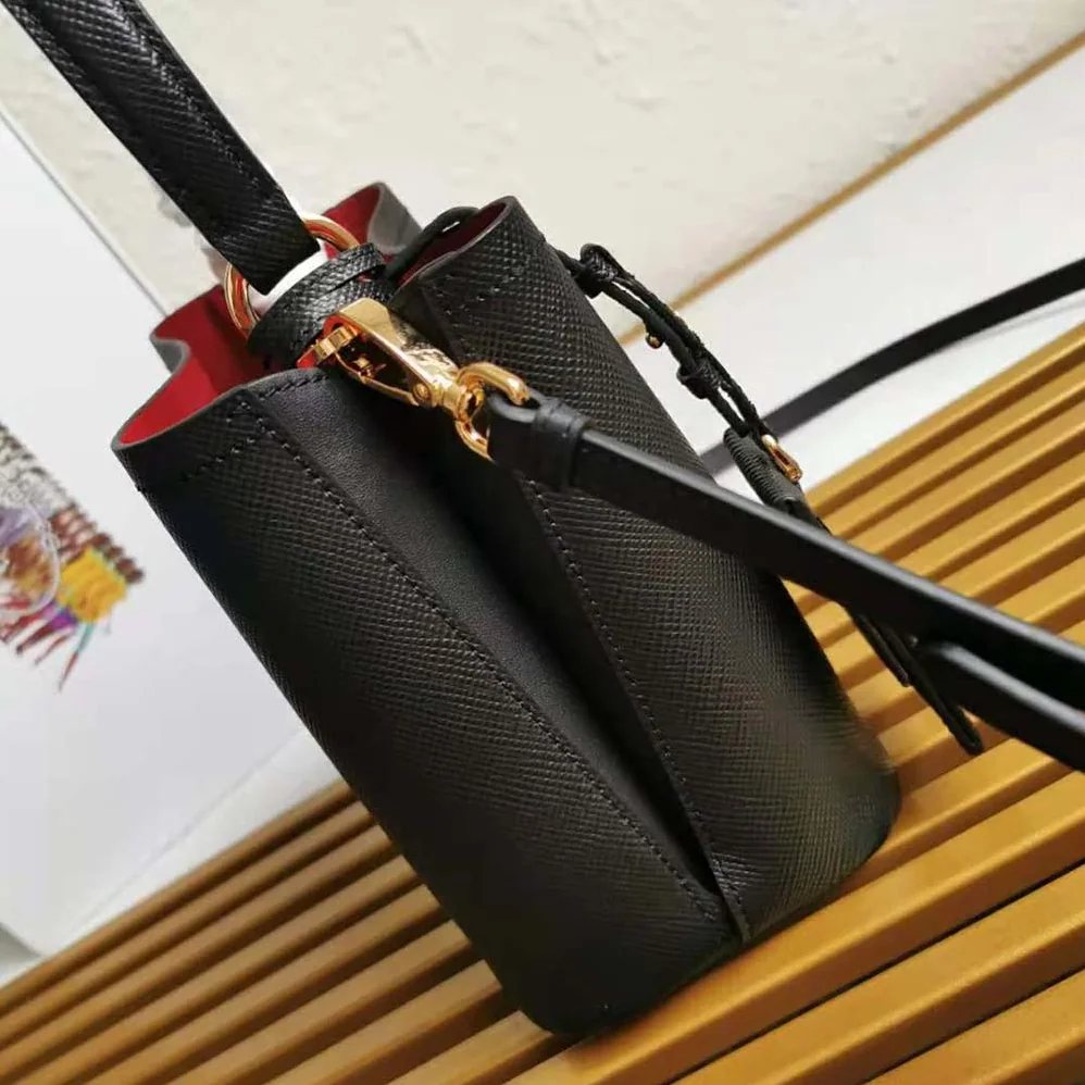 Prada Small Saffiano Leather Prada Panier Bag for Women in Black Prada Small Saffiano Leather Prada Panier Bag for Women in Black
