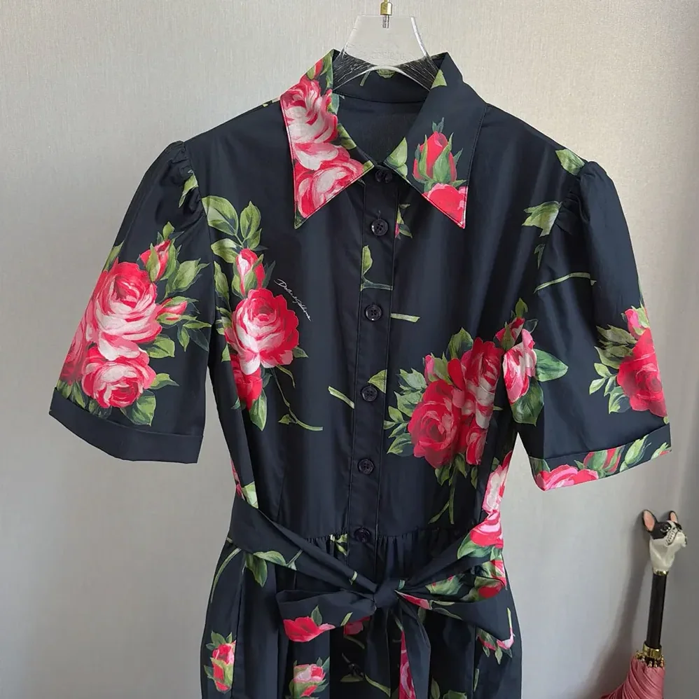 Dolce Gabbana D&G Rose Bouquet for Women in Print Poplin Shirt Dress