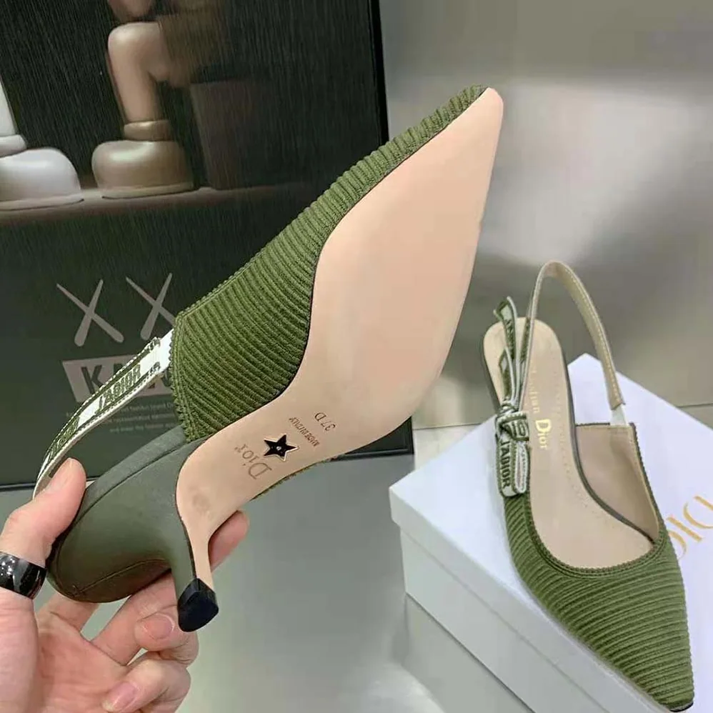 Dior J'Adior Slingback Pump Khaki Embroidered Cotton for Women Dior J'Adior Slingback Pump Khaki Embroidered Cotton for Women