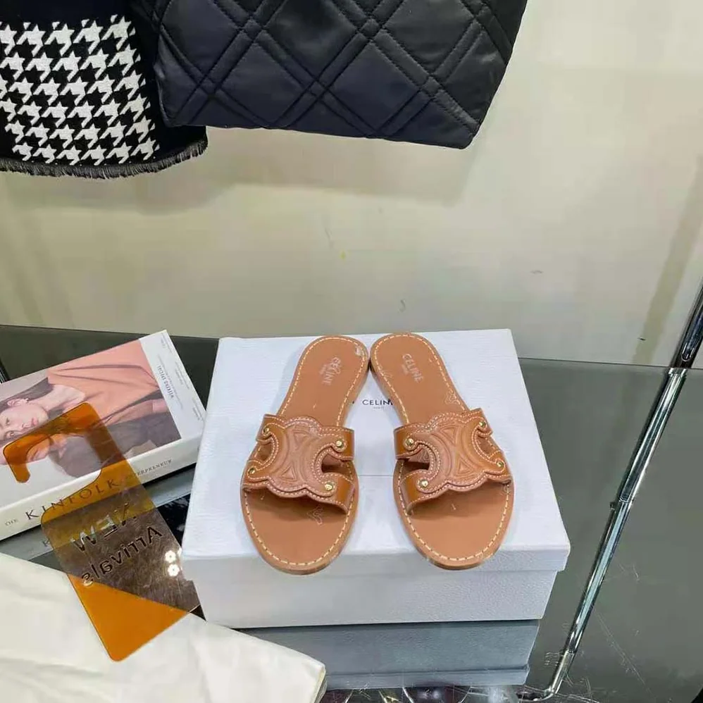Celine Triomphe Mule in Calfskin for Women in Tan Celine Triomphe Mule in Calfskin for Women in Tan