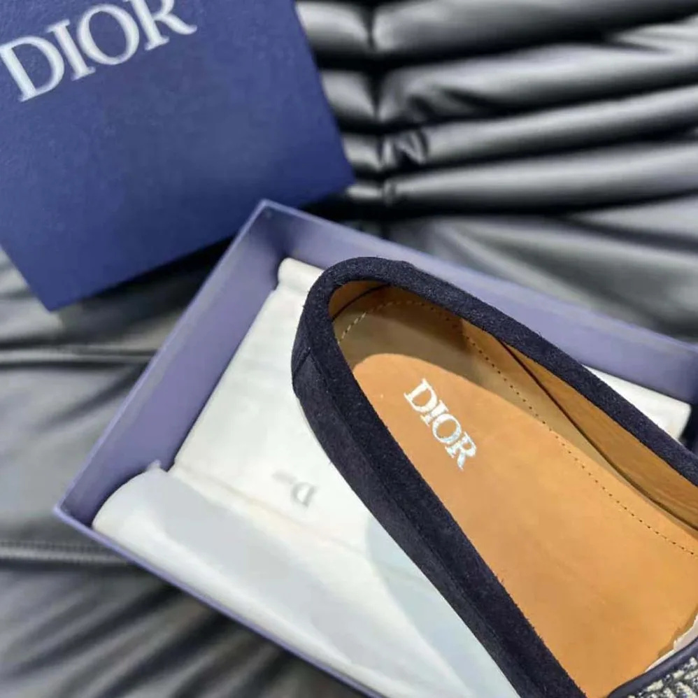 Dior Granville Loafer Navy Blue Suede with Beige and Black Dior Oblique Jacquard for Men