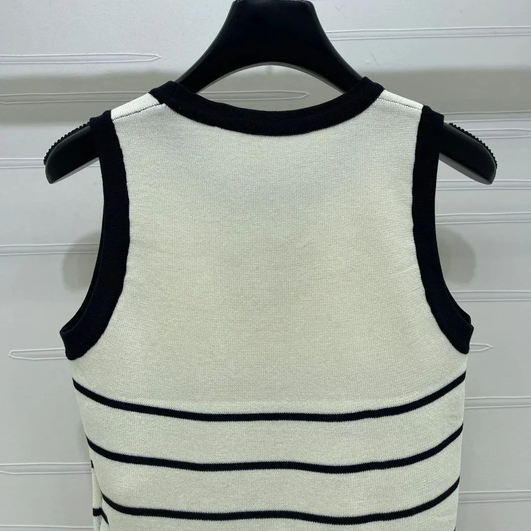 Chanel Striped Sleeveless Top Black in White