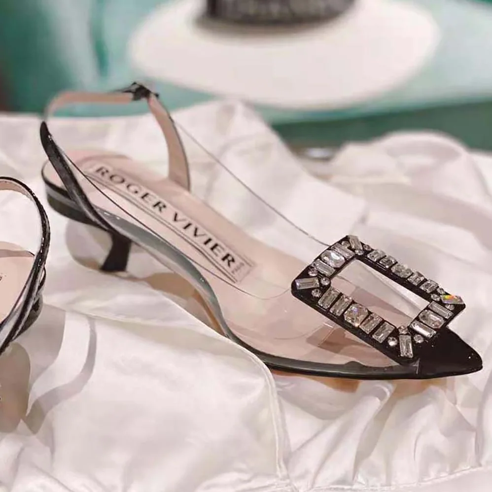 Roger Vivier Virgule Strass Buckle Slingback Pumps in PVC for Women in Black Roger Vivier Virgule Strass Buckle Slingback Pumps in PVC for Women in Black