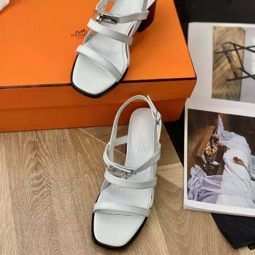 Hermes Eve 60 Sandal in Calfskin Leather for Women in White Hermes Eve 60 Sandal in Calfskin Leather for Women in White