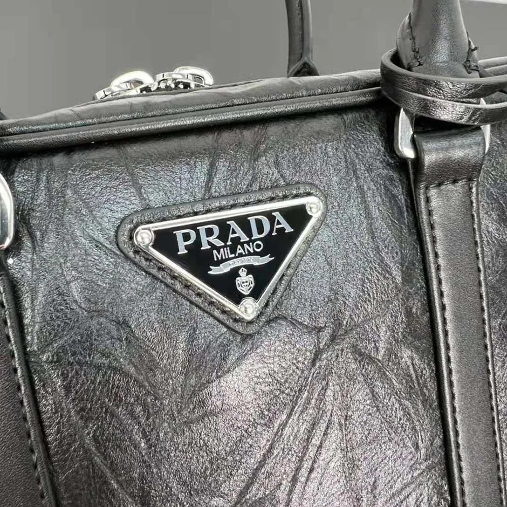 Prada Small Antique Nappa Leather Top Handle Bag for Women in Black Prada Small Antique Nappa Leather Top Handle Bag for Women in Black
