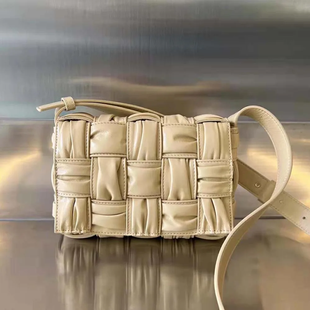 Bottega Veneta Cassette Foulard Intreccio Leather Cross-Body Bag for Women in Beige