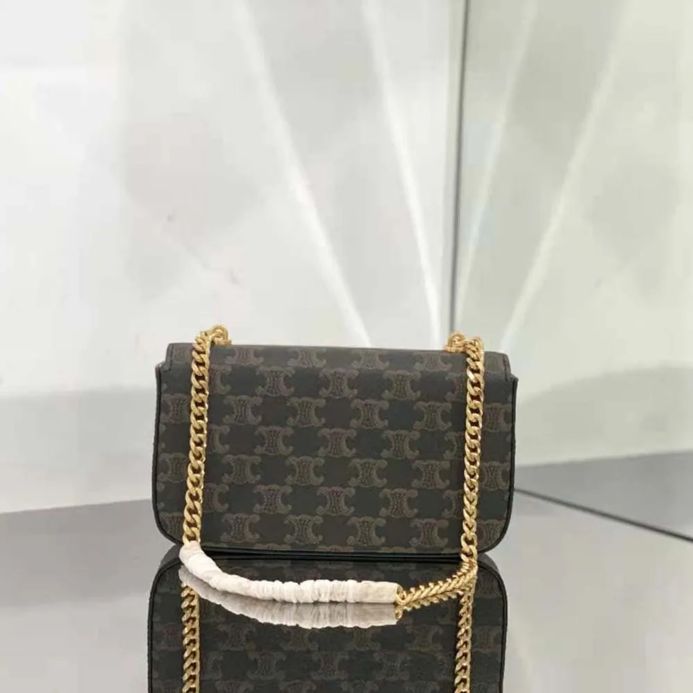 Celine Chain Shoulder Bag Cuir Triomphe in Triomphe Canvas and Calfskin for Women