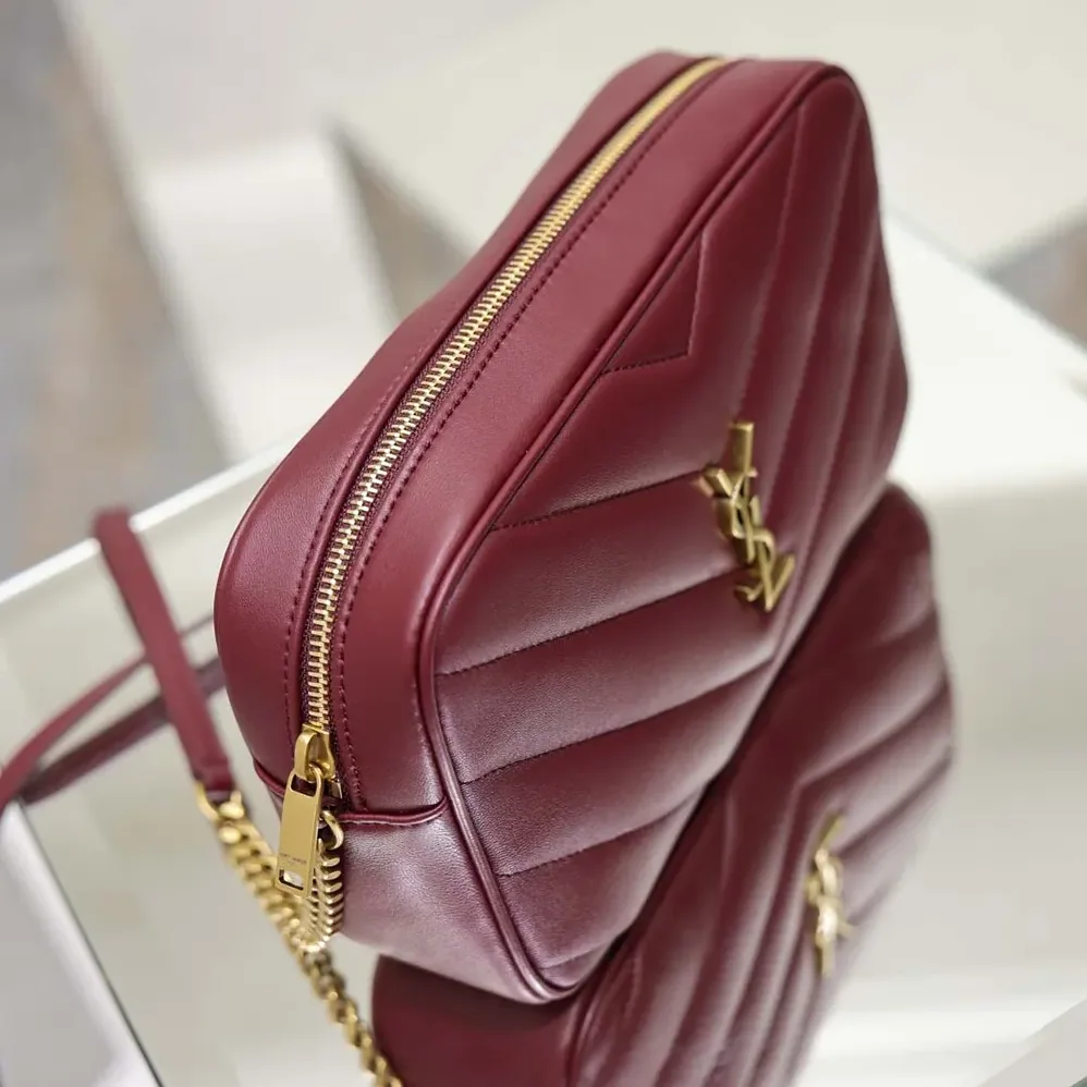 Saint Laurent YSL Loulou Camera Bag In Matelassé Lambskin for Women in Rouge Cabernet Saint Laurent YSL Loulou Camera Bag In Matelassé Lambskin for Women in Rouge Cabernet