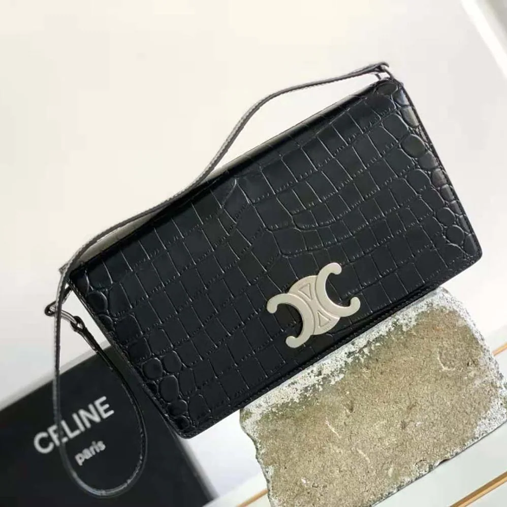 Celine Trapeze Triomphe Bag in Shiny Calfskin for Women in Black Celine Trapeze Triomphe Bag in Shiny Calfskin for Women in Black
